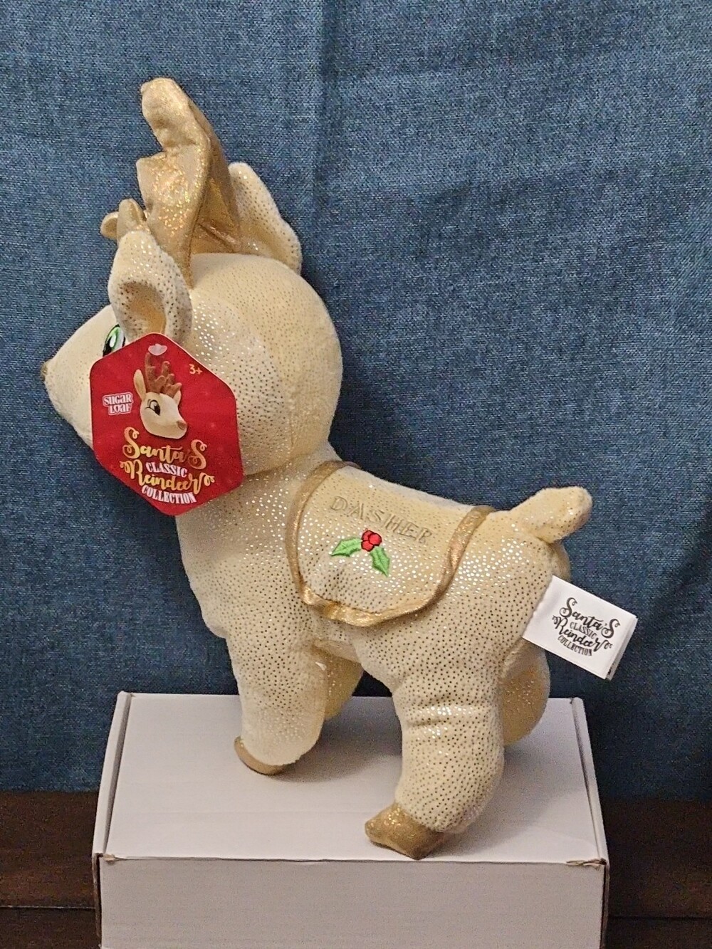 Sugar Loaf Santa’s Classic Reindeer | DASHER White Gold Sparkle Plush | Rare - Picture 10 of 16